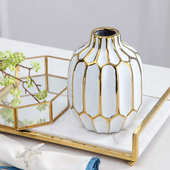 北欧ins电镀陶瓷花瓶餐桌插花器酒店样板房摆件装 工艺品 饰品软装