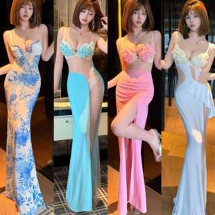 晚礼服女性感修身网纱透视名媛佳丽镂空显瘦长裙夜店连衣裙