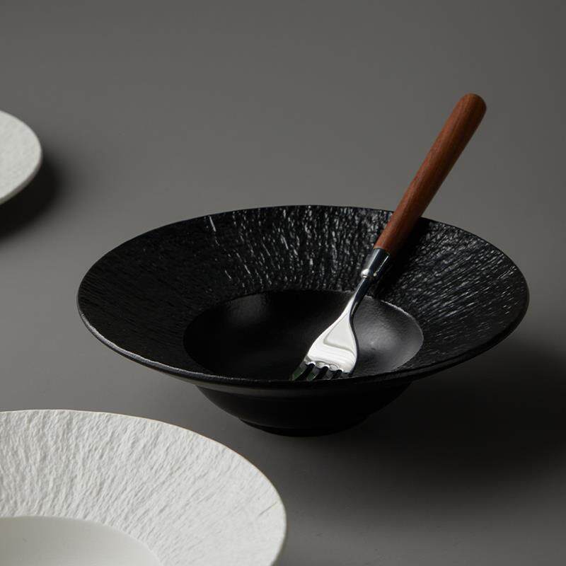 黑白陶盘WKJ菜盘家瓷用盘感草帽盘西餐餐甜子品盘意面盘