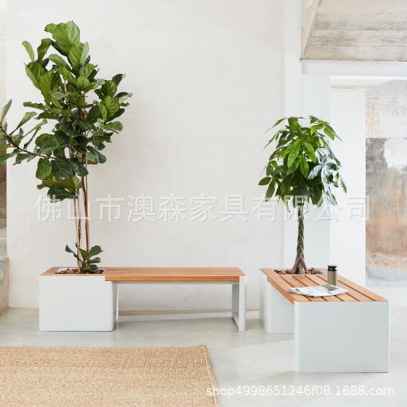 户外实腐木凳长露天公园花园不锈钢公园椅休闲排椅室条外防木长凳