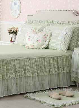 xyt巧边致全棉裙边床单单棉件床裙蕾丝F7597S9J花绿色纯床罩三件