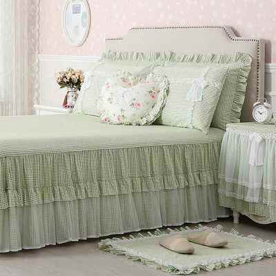 xyt巧致全床棉带边单裙单件裙蕾丝花边绿F7597S9J色纯棉床罩床三