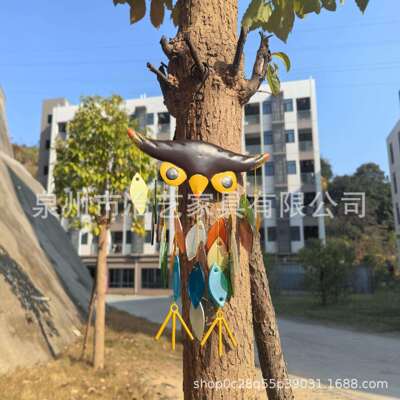 owl wind chime 2024亚马逊新款猫头鹰风铃户外挂饰带声音挂饰