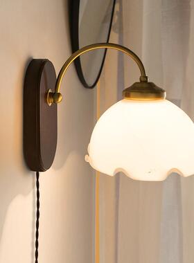 ins风灯实木壁灯日式玻璃欧约床头过简道灯美式卧室北复96362古壁