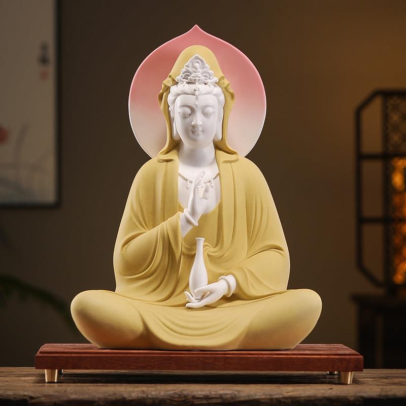 陶瓷观世音菩萨坐像佛像摆件客厅家用供奉南海观音菩萨装饰工艺品