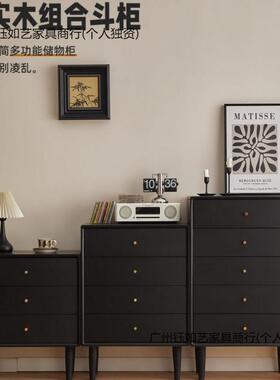 新中式全实木五斗柜黑色JIZ现简型约卧厅室高床头柜小户边柜客代