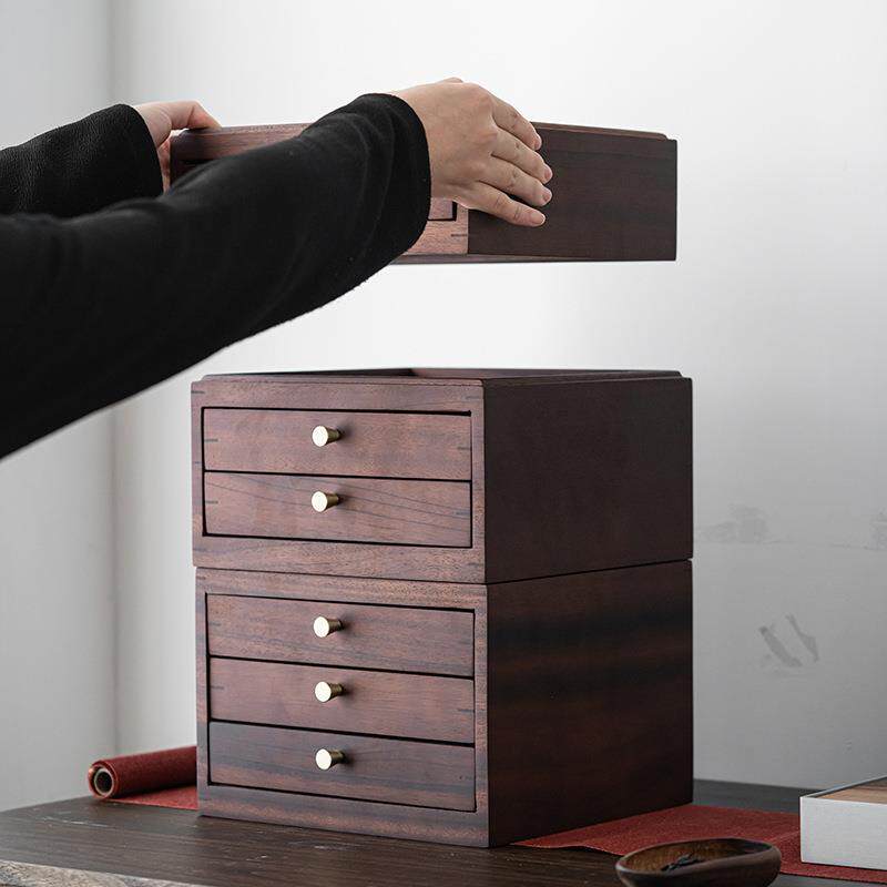 胡桃实木普洱茶饼盒家用中式多层可叠加抽屉式收纳盒撬茶分茶盘