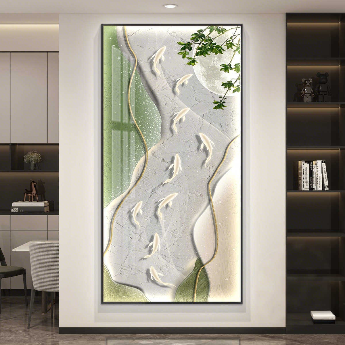 九鱼图入户玄关装饰画正对门走廊过道挂画客厅背景墙高级感玄关画,家居饰品,现代装饰画,淘宝优惠券,粉丝福利购,淘宝优惠卷