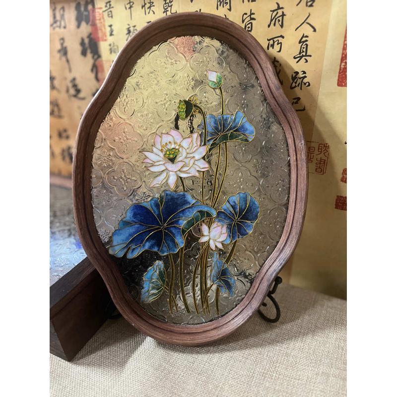 潘胖胖【非遗掐丝珐琅】定制清莲荷花材料包DIY手工玻璃茶盘礼物