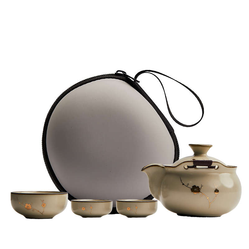 汝窑旅行茶具套装便携式快客一壶三杯商务活动送客户伴手礼品定制
