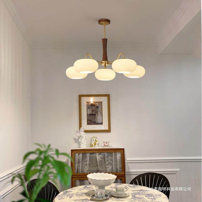 中古vintage胡桃木柿子吊灯卧室主灯法式复古客厅民宿餐厅书房灯