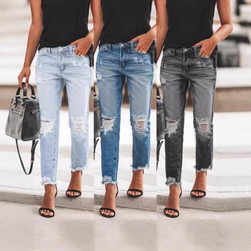 Womens Boyfriend Jeans Stretchy Ripped Distressed Denim