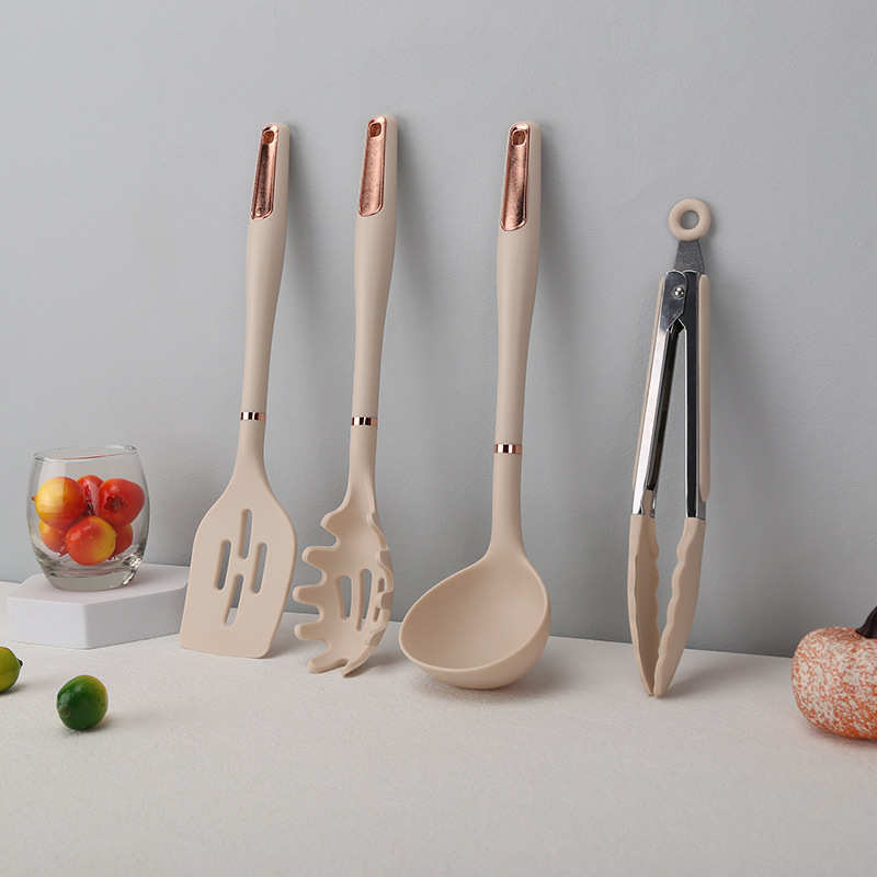 2023新品PP柄硅胶厨具套装耐高温家用炒菜中式铲汤勺漏勺不粘锅