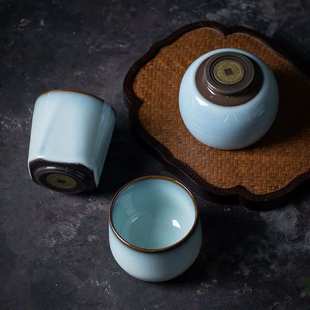 汝窑瓷 官窑主人杯单杯品茗杯铜钱底家用茶盏陶瓷送礼茶杯茶具套装