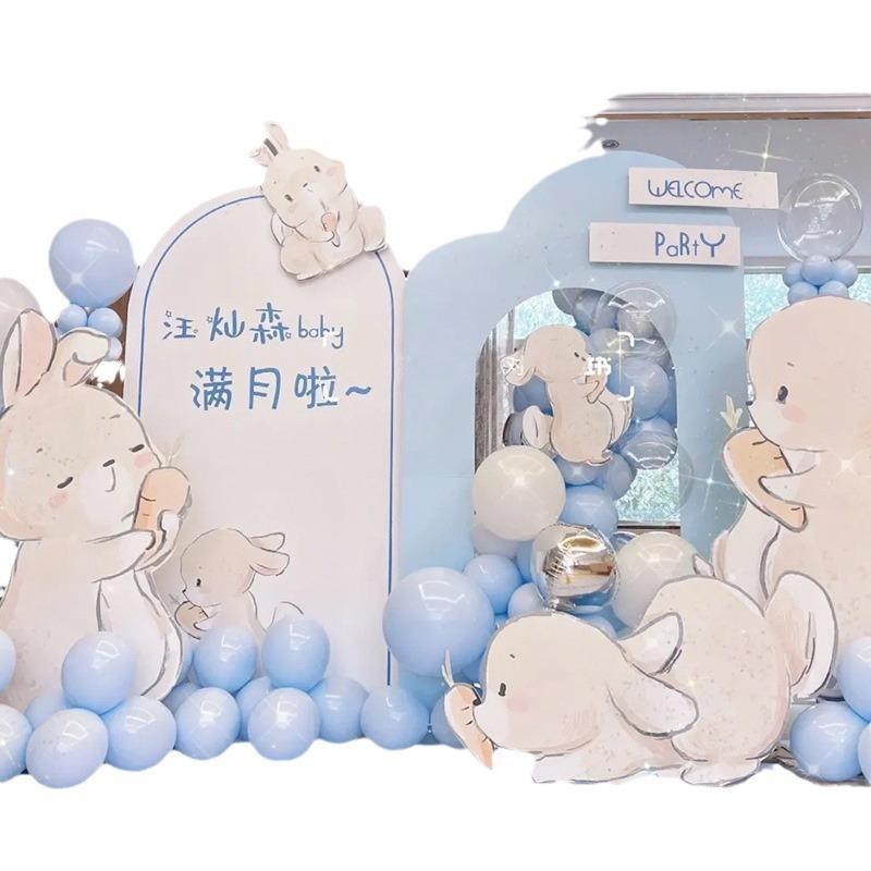 兔宝满月宴百天百日宴背景板套餐周岁抓周布置酒店场景布置kt板