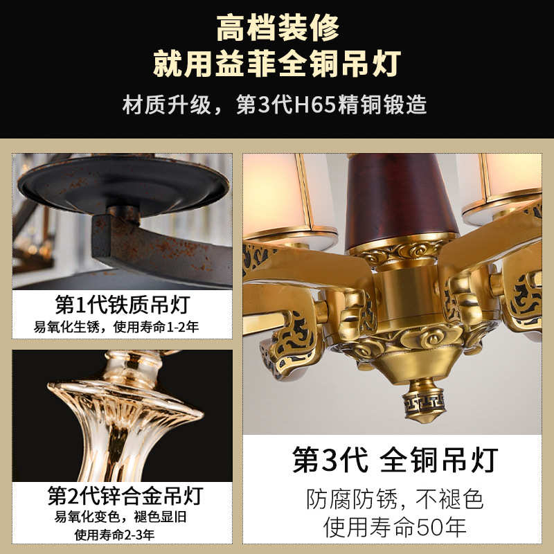 新中式吊灯全铜客厅灯餐厅红木吊灯枝形吊灯大气卧室全铜灯具灯饰