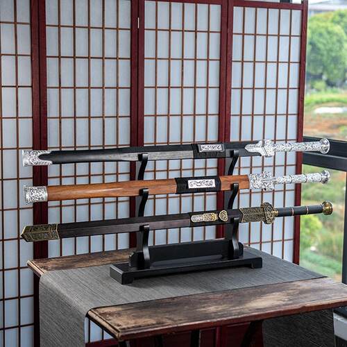 立式大号镇宅鸡翅木宝剑架实木刀架客厅摆件剑托多层木质展览架
