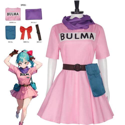 Anime Bulma Cosplay Costume Pink Dress Uniform Kawaii Girls