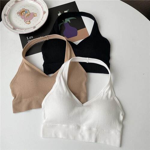 Solid Sport Bra for Women Sexy Halter Backless Tube Top Wome