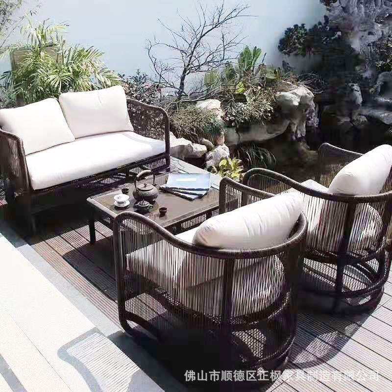 藤艺沙发创意新中式风民宿售楼部露天花园藤编桌椅户外沙发