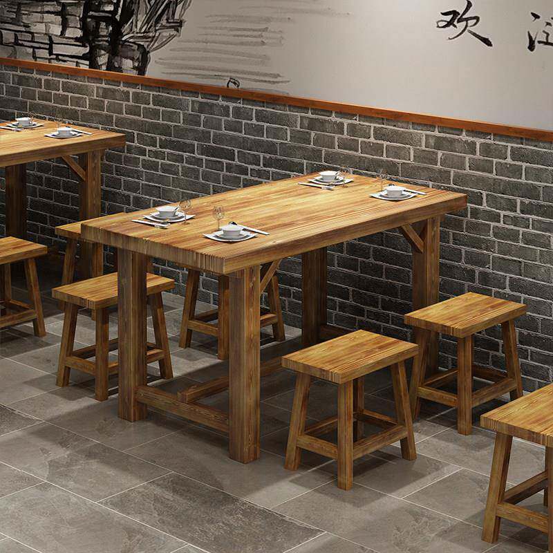 实木饭店餐桌新中式商用面馆桌椅小吃火锅店快餐原木碳化桌椅组合
