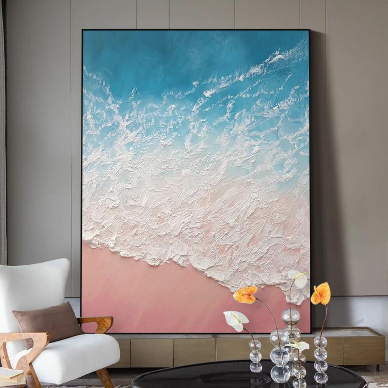 纯手绘油画《温柔入梦》客厅挂画玄关装饰画卧室抽象画海边北欧风