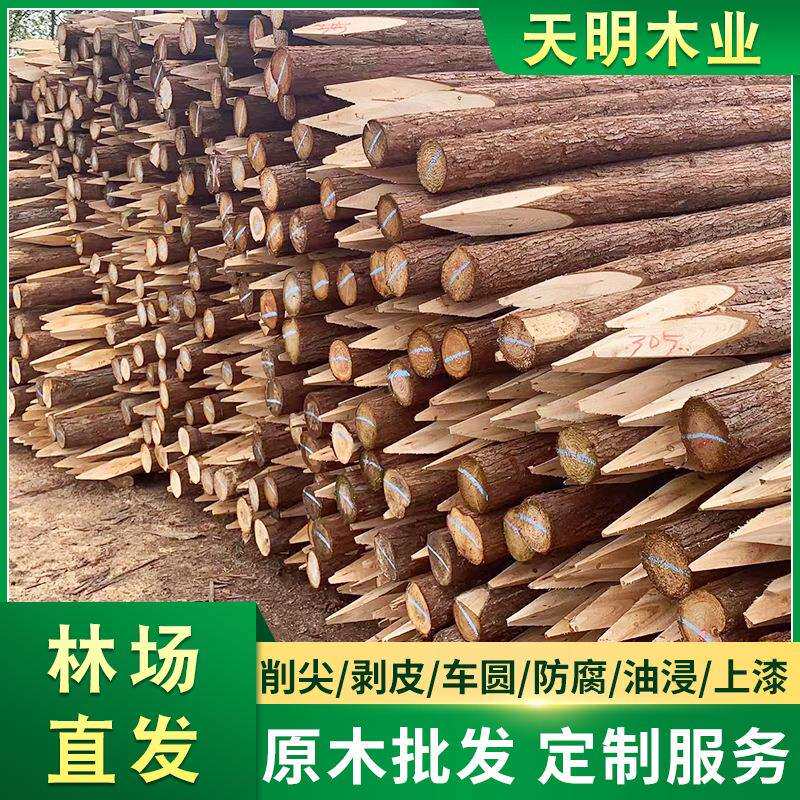 杉木桩打桩木 户外河道护坡防腐松木圆木桩防洪木桩 落叶松原木桩