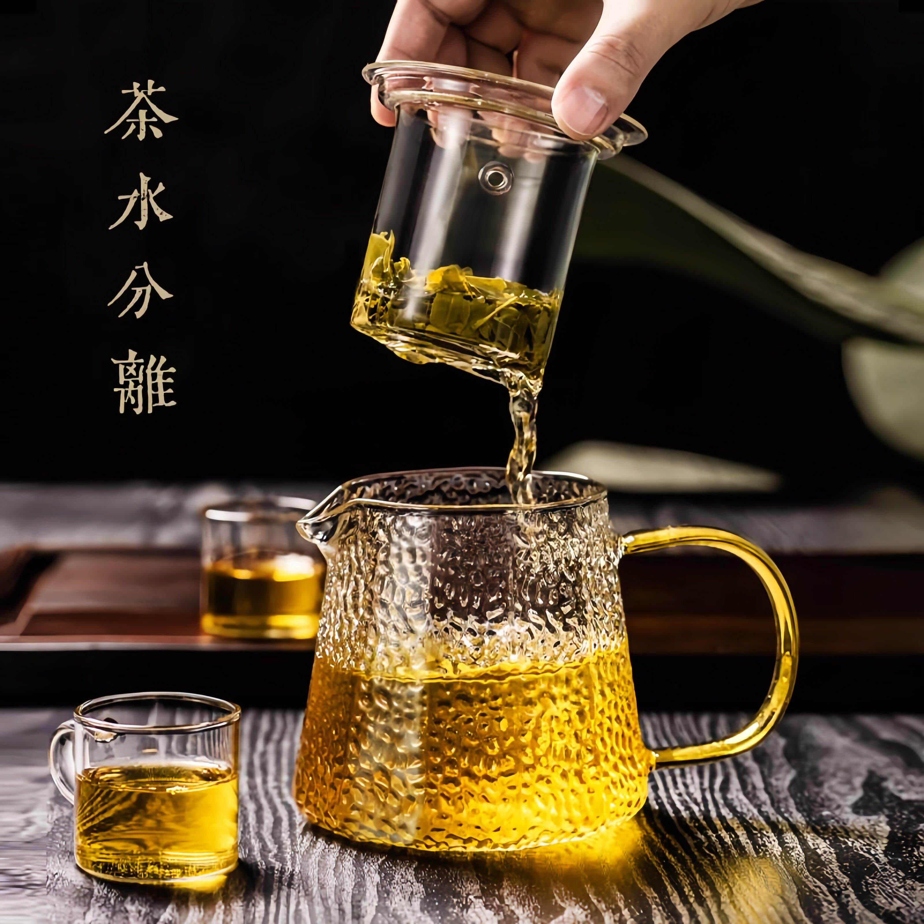 玻璃茶壶套装家用耐高温煮锤纹小花茶具茶水分离泡茶壶杯个人专用