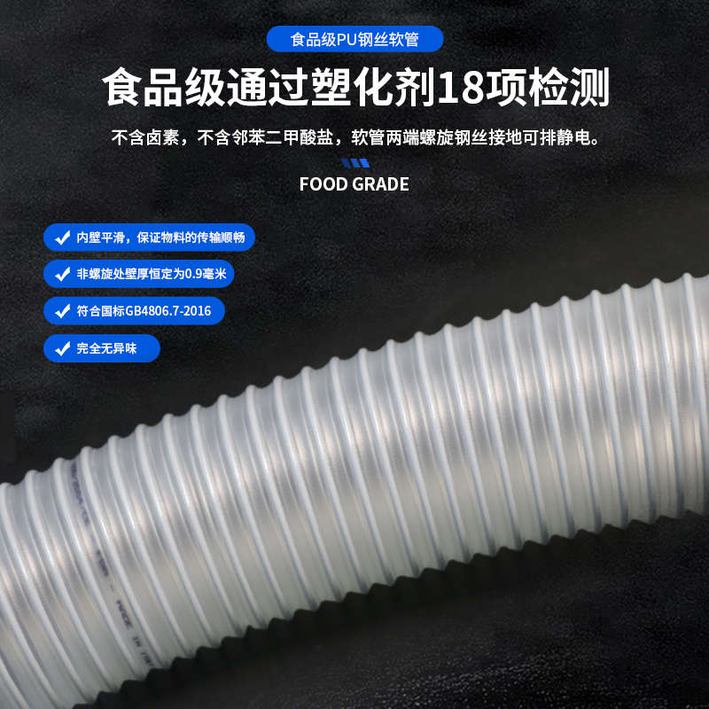 耐磨耐油无毒无味不含卤素塑化剂食品级粉末颗粒输送PU包塑钢丝管