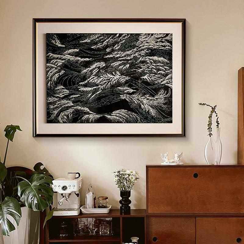 侘寂风入户玄关装饰画抽象麦穗走廊过道挂画立体砂岩横版肌理壁画