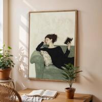 抽象人物沙发装饰画 画卧室读书女孩背景墙壁画 画客厅覆古小众艺