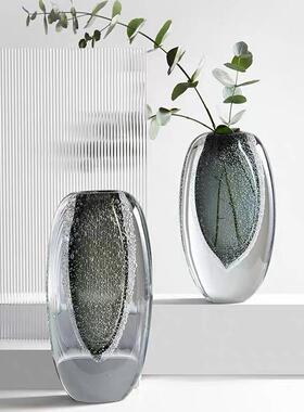 厂家直销手工气吹制品高质厚底灰色AL-62645装泡玻璃花瓶软样板房