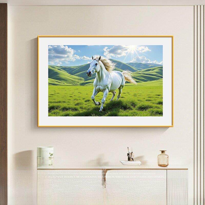 马到成功挂画玄关装饰画高端骏马图客厅壁画草原风景画卧室床头画