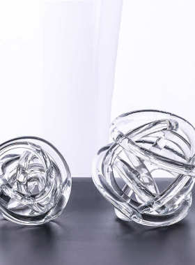 现代北欧轻奢极简麻团麻绳线团玻璃工艺品摆件家居样板房软装饰品