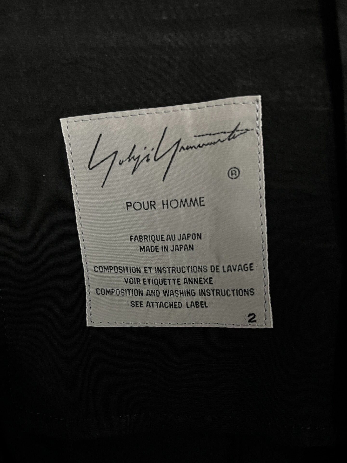 Yohji Yamamoto 20SS Velvet Sleeve Jacket — label