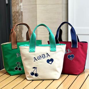 新款撞色韩系刺绣内置水杯位手拎上班通勤便当包手提袋女包妈咪包