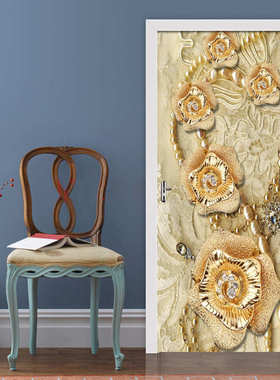 巨创货源PVC贴纸3D自粘门贴 墙贴 卧室客厅现代装饰 金黄色花