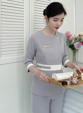 高端美容院工服女秋冬季七分袖服务员足浴技师套装长袖医美护士服