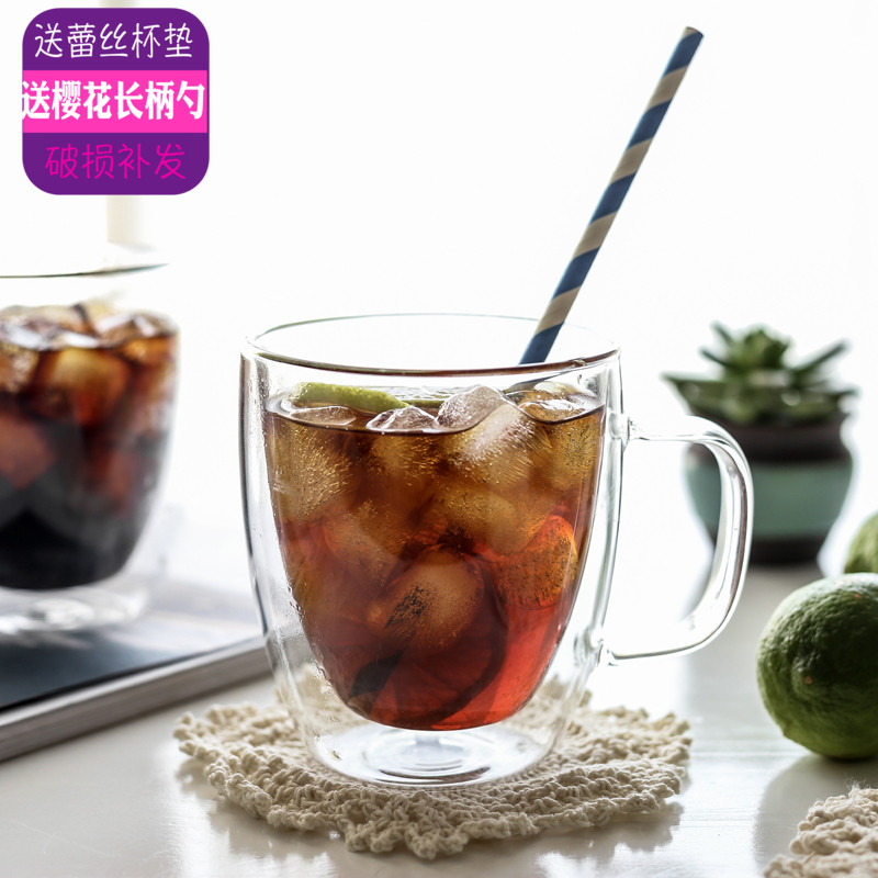 北欧简约透明双层玻璃咖啡杯带盖耐热水杯大容量奶茶早餐牛奶杯子