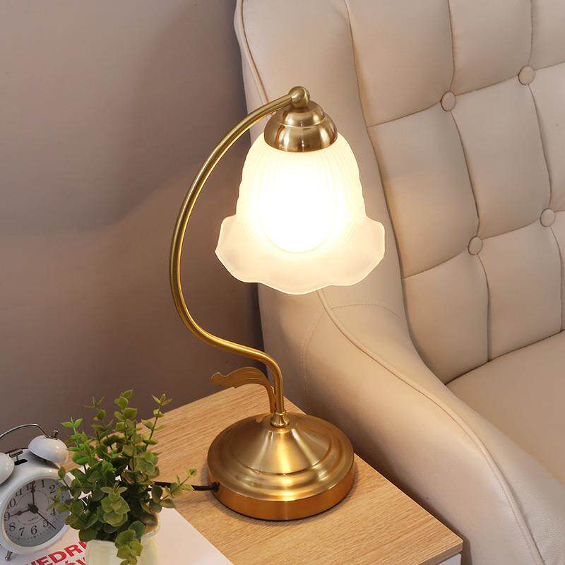 高档上式复古铜美色台灯卧室床头房间磨玻璃装砂饰烨调光情调灯饰