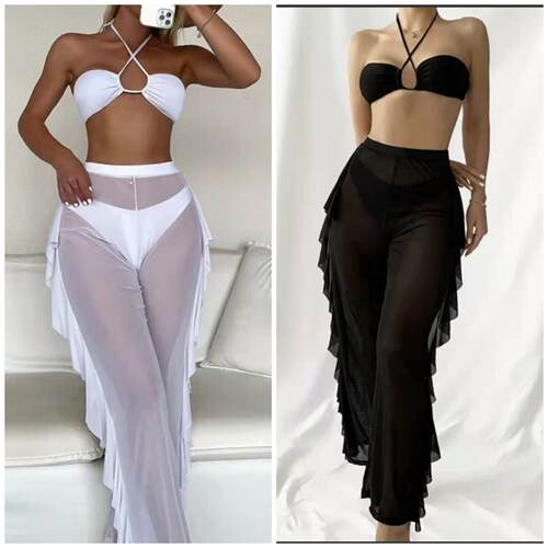 Bikini mesh pants ruffled swimsuit swimming