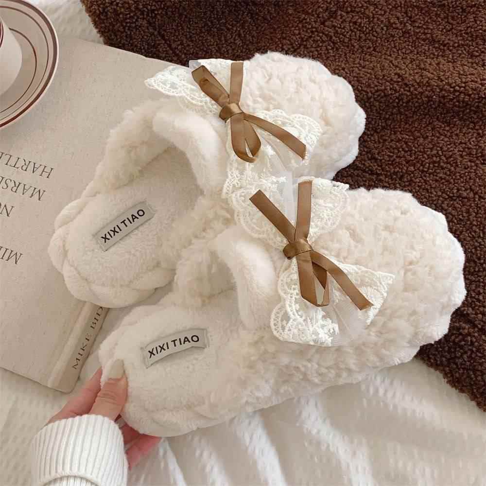 2025新款棉拖鞋时尚甜美可爱蝴蝶结月子鞋女冬季学生居家拖鞋防滑