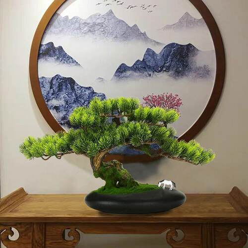 仿真植中物盆室内迎客松摆件绿植QUZ盆客厅办公室栽桌面装景饰品