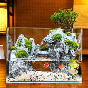 全套桌面家用植生态景观鱼缸真水族箱公山中式造景成品办绿客厅