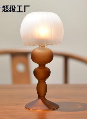 欧式轻奢磨砂玻璃台灯造型烛台摆件婚礼拍摄道具家用餐桌复古烛台