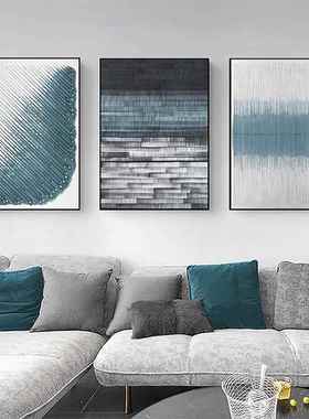 夜幕 现代简约蓝色几何抽象客厅装饰画三联挂画极简壁画艺术墙画