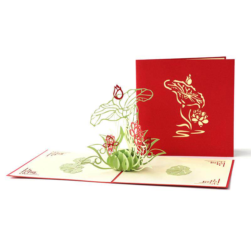 母亲节卡片立体贺卡水莲花手工贺卡3D生日祝福卡厂家供应