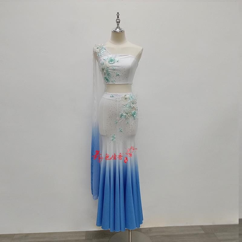 正品傣族舞演出女表演服身鱼服尾裙民蹈族舞蹈孔雀舞服装修艺考服