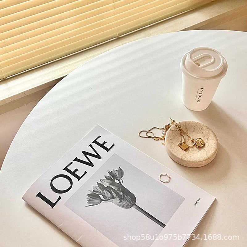 法式复古轻奢风天然大理石圆形小托盘侘寂风卧室创意收拾收纳盒