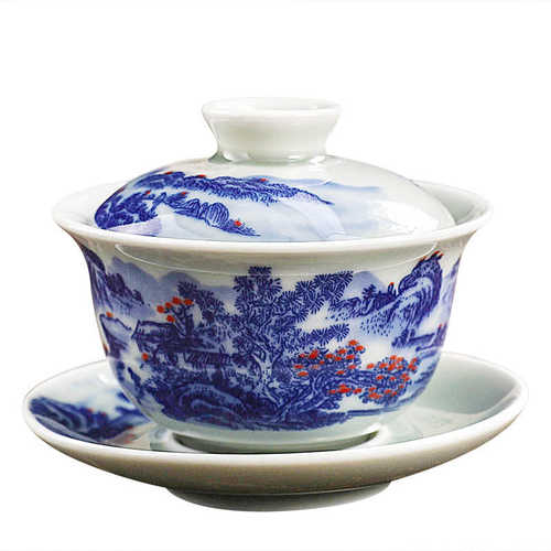 茶碗三才仿古碗千里釉里红泡茶货江山带功夫直播茶具青花陶瓷盖碗